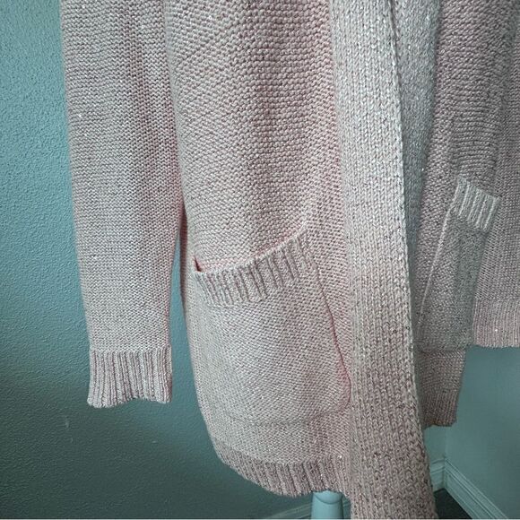 Isaac Mizrahi Live Pink Open Front Cardigan Metallic Pockets Sweater QVC M NEW - Picture 10 of 14